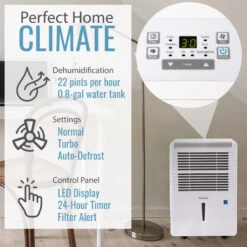 Keystone 22-Pint Dehumidifier With Electronic Controls In White